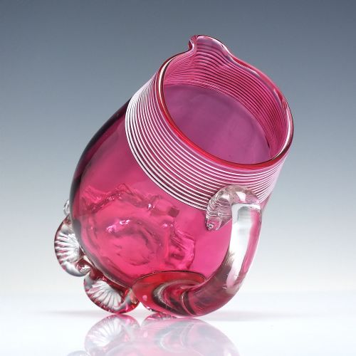 VICTORIAN CRANBERRY THREADED GLASS MILK AND SUGAR BOWL C1880 - ADDITIONAL PHOTO 4