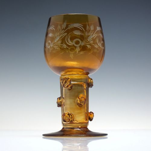 SIX ANTIQUE BOHEMIAN ENGRAVED AMBER WINE GLASS ROEMERS C1900 - ADDITIONAL PHOTO 1
