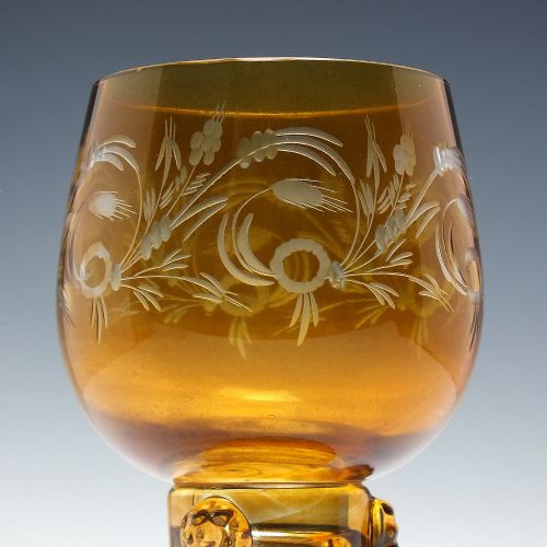 SIX ANTIQUE BOHEMIAN ENGRAVED AMBER WINE GLASS ROEMERS C1900 - ADDITIONAL PHOTO 2
