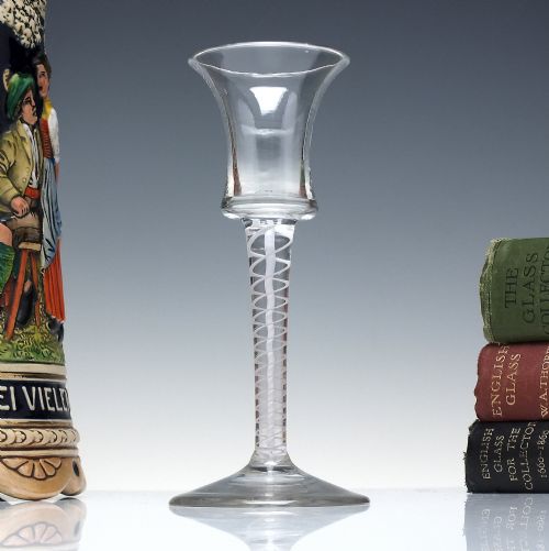 georgian opaque twist wine glass with rare waisted bucket bowl c1760 - CATEGORY: ANTIQUE GLASS - DATED GEORGIAN