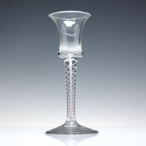 GEORGIAN OPAQUE TWIST WINE GLASS WITH RARE WAISTED BUCKET BOWL C1760 - ADDITIONAL PHOTO 1