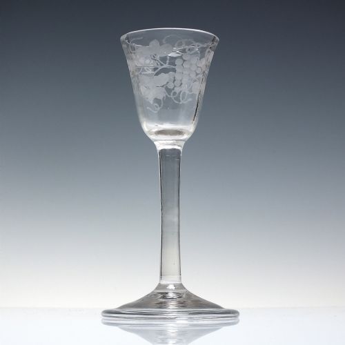 GEORGIAN ENGRAVED PLAIN STEM WINE GLASS WITH FOLDED FOOT C1740 - ADDITIONAL PHOTO 2