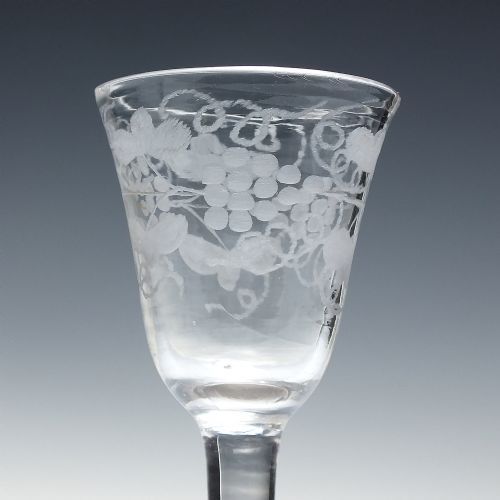 GEORGIAN ENGRAVED PLAIN STEM WINE GLASS WITH FOLDED FOOT C1740 - ADDITIONAL PHOTO 3
