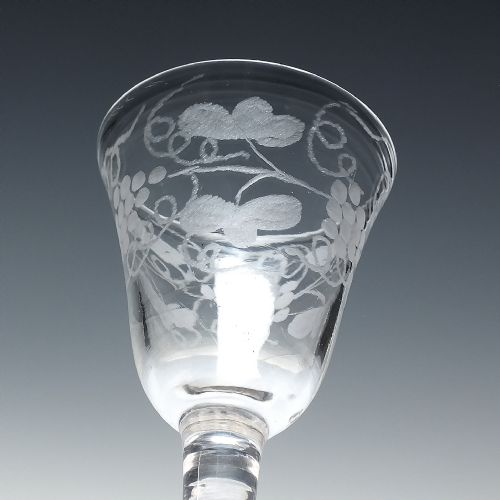 GEORGIAN ENGRAVED PLAIN STEM WINE GLASS WITH FOLDED FOOT C1740 - ADDITIONAL PHOTO 4