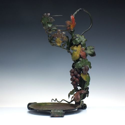 EXCEPTIONAL ART NOUVEAU WROUGHT IRON ENGRAVED GLASS WINE CARAFE DISPENSER C1900 - ADDITIONAL PHOTO 4