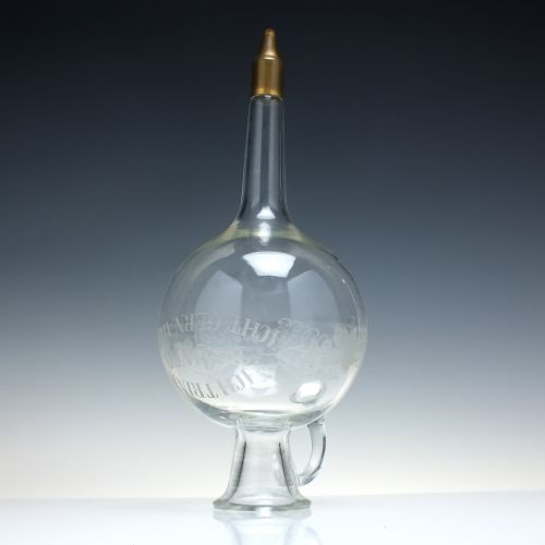 EXCEPTIONAL ART NOUVEAU WROUGHT IRON ENGRAVED GLASS WINE CARAFE DISPENSER C1900 - ADDITIONAL PHOTO 7