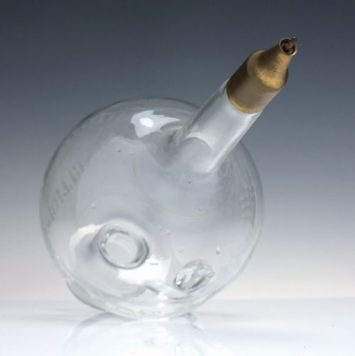 EXCEPTIONAL ART NOUVEAU WROUGHT IRON ENGRAVED GLASS WINE CARAFE DISPENSER C1900 - ADDITIONAL PHOTO 8