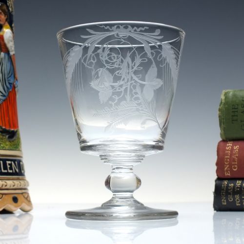 rare georgian hop and barley engraved glass rummer c1820 - CATEGORY: ANTIQUE GLASS - DATED GEORGIAN