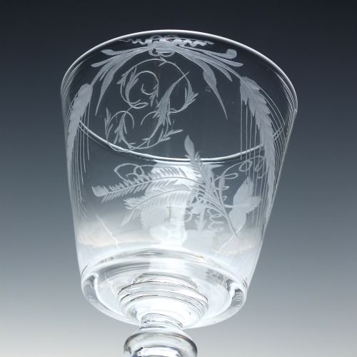 RARE GEORGIAN HOP AND BARLEY ENGRAVED GLASS RUMMER C1820 - ADDITIONAL PHOTO 1