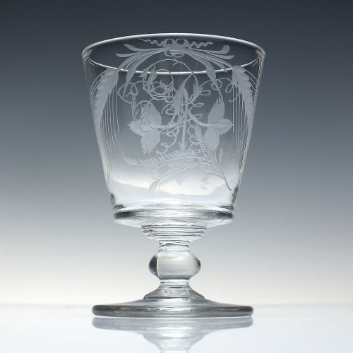 RARE GEORGIAN HOP AND BARLEY ENGRAVED GLASS RUMMER C1820 - ADDITIONAL PHOTO 2
