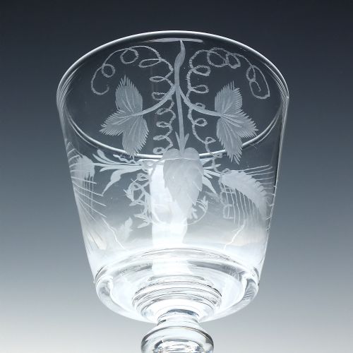 RARE GEORGIAN HOP AND BARLEY ENGRAVED GLASS RUMMER C1820 - ADDITIONAL PHOTO 3