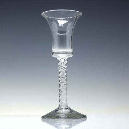 18TH CENTURY WAISTED FLARED BUCKET BOWL OPAQUE TWIST WINE GLASS C1760 - ADDITIONAL PHOTO 1