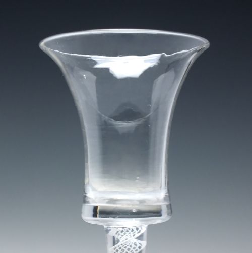 18TH CENTURY WAISTED FLARED BUCKET BOWL OPAQUE TWIST WINE GLASS C1760 - ADDITIONAL PHOTO 3