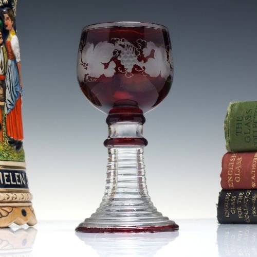Antique Engraved Ruby Red Engraved Wine Glass Roemer C1900