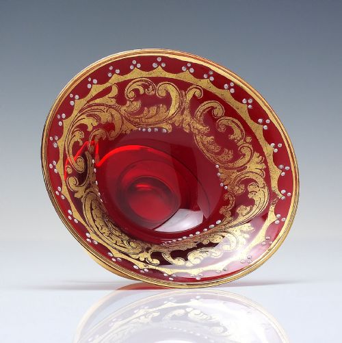 antique ruby red moser gilded enamelled glass salt c1900 - CATEGORY: ANTIQUE GLASS - DATED 1900