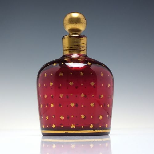 19TH CENTURY FRENCH CRANBERRY GLASS GILDED PERFUME BOTTLE C1850 - ADDITIONAL PHOTO 1