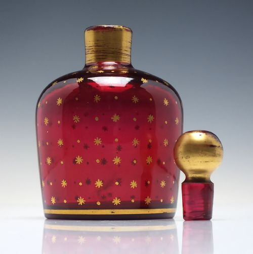 19TH CENTURY FRENCH CRANBERRY GLASS GILDED PERFUME BOTTLE C1850 - ADDITIONAL PHOTO 2