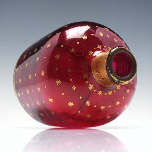 19TH CENTURY FRENCH CRANBERRY GLASS GILDED PERFUME BOTTLE C1850 - ADDITIONAL PHOTO 3