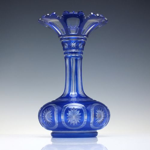 VICTORIAN COBALT BLUE CUT TO CLEAR GLASS VASE C1880 - ADDITIONAL PHOTO 2