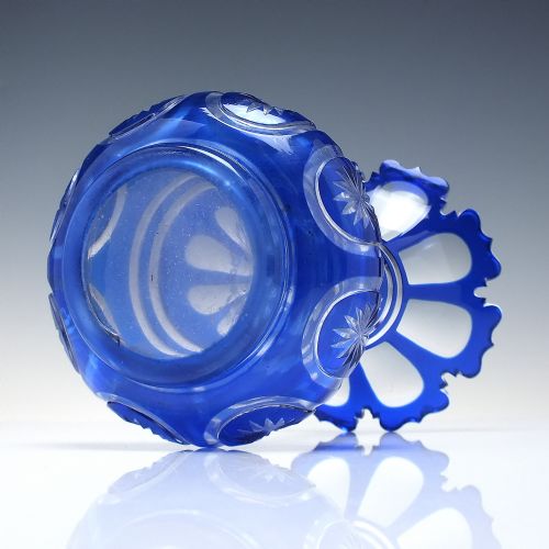 VICTORIAN COBALT BLUE CUT TO CLEAR GLASS VASE C1880 - ADDITIONAL PHOTO 3