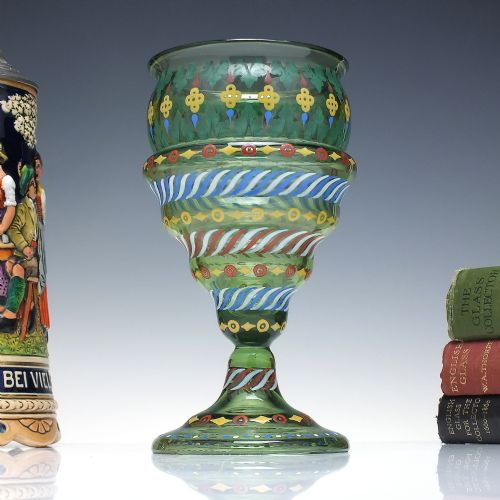 LARGE VICTORIAN 19TH CENTURY LOBMEYER ENAMELLED GREEN WINE GLASS GOBLET C1890 - ADDITIONAL PHOTO 1