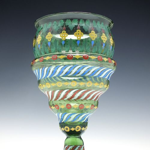 LARGE VICTORIAN 19TH CENTURY LOBMEYER ENAMELLED GREEN WINE GLASS GOBLET C1890 - ADDITIONAL PHOTO 2