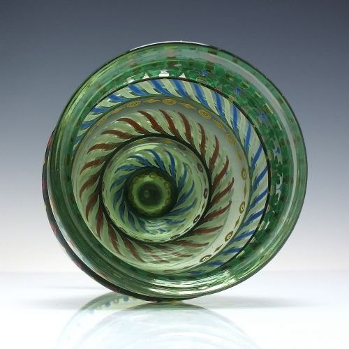 LARGE VICTORIAN 19TH CENTURY LOBMEYER ENAMELLED GREEN WINE GLASS GOBLET C1890 - ADDITIONAL PHOTO 5