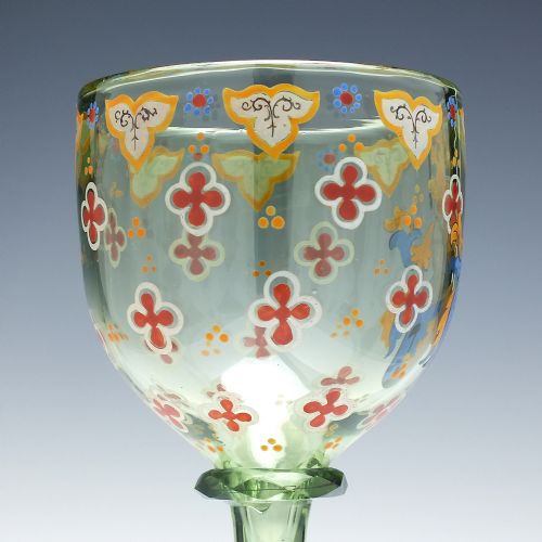VICTORIAN 19TH CENTURY LOBMEYER ENAMELLED ARMORIAL GREEN WINE GLASS GOBLET C1890 - ADDITIONAL PHOTO 4
