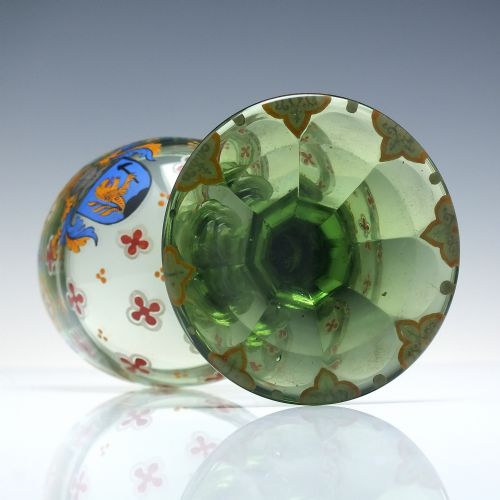 VICTORIAN 19TH CENTURY LOBMEYER ENAMELLED ARMORIAL GREEN WINE GLASS GOBLET C1890 - ADDITIONAL PHOTO 6