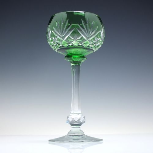 SIX ANTIQUE FRENCH ST LOUIS MASSENET GREEN HOCK WINE GLASSES C1920 - ADDITIONAL PHOTO 1