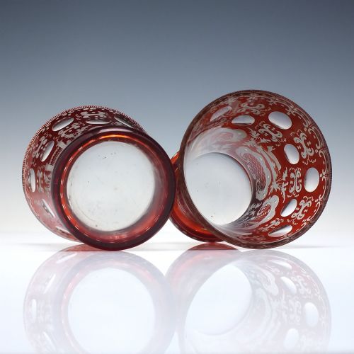 PAIR BOHEMIAN ENGRAVED RUBY GLASS TUMBLERS C1880 - ADDITIONAL PHOTO 1