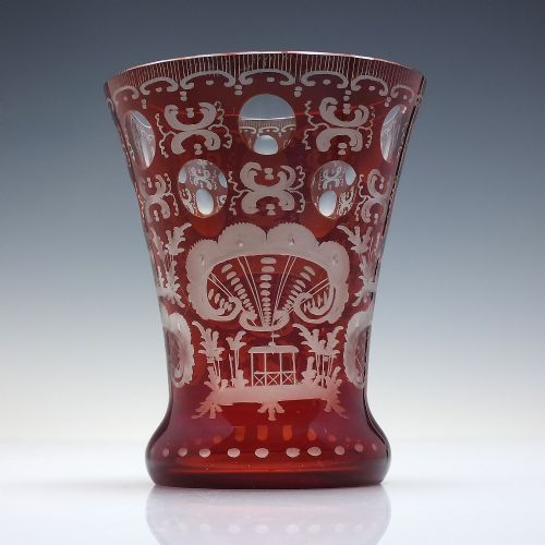 PAIR BOHEMIAN ENGRAVED RUBY GLASS TUMBLERS C1880 - ADDITIONAL PHOTO 2