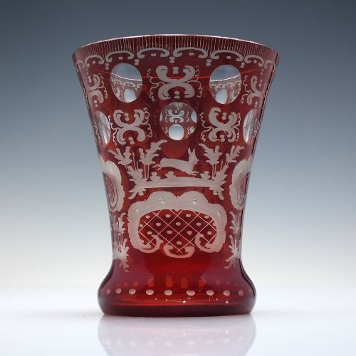 PAIR BOHEMIAN ENGRAVED RUBY GLASS TUMBLERS C1880 - ADDITIONAL PHOTO 3