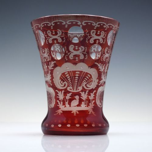 PAIR BOHEMIAN ENGRAVED RUBY GLASS TUMBLERS C1880 - ADDITIONAL PHOTO 4