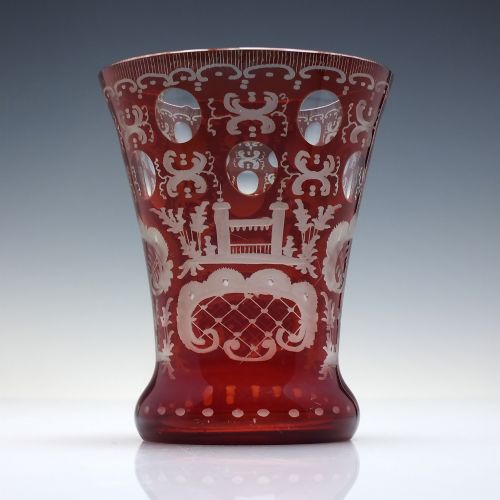 PAIR BOHEMIAN ENGRAVED RUBY GLASS TUMBLERS C1880 - ADDITIONAL PHOTO 5