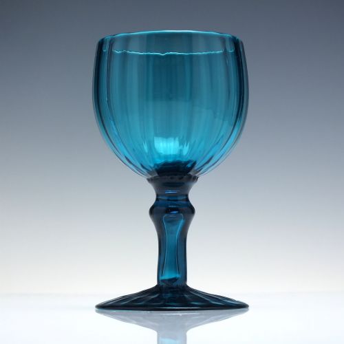 RARE 18TH CENTURY TURQUOISE BLUE RIB MOULDED WINE GLASS C1790 - ADDITIONAL PHOTO 1
