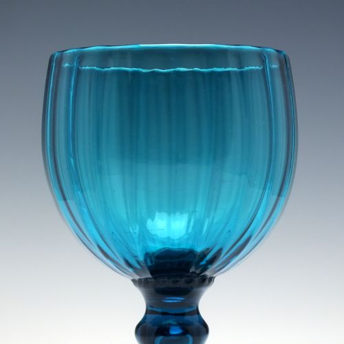 RARE 18TH CENTURY TURQUOISE BLUE RIB MOULDED WINE GLASS C1790 - ADDITIONAL PHOTO 2