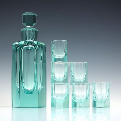 ORIGINAL MOSER MARKED ART DECO GLASS DECANTER AND SIX MATCHING GLASSES C1930 - ADDITIONAL PHOTO 1