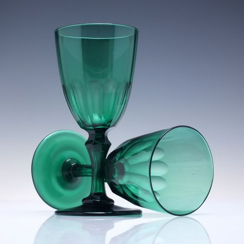 PAIR 19TH CENTURY VICTORIAN GREEN WINE GLASSES C1850 - ADDITIONAL PHOTO 1