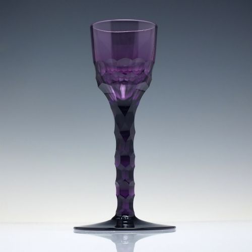 RARE EDWARDIAN FACET CUT AMETHYST CORDIAL WINE GLASS C1910 - ADDITIONAL PHOTO 1