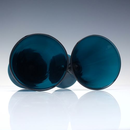 PAIR GEORGIAN TURQUOISE BLUE WINE GLASSES C1820 - ADDITIONAL PHOTO 2