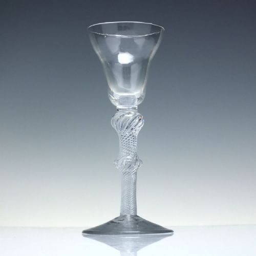 RARE 18TH CENTURY PAN TOP DOUBLE KNOP AIR TWIST WINE GLASS C1750 - ADDITIONAL PHOTO 1