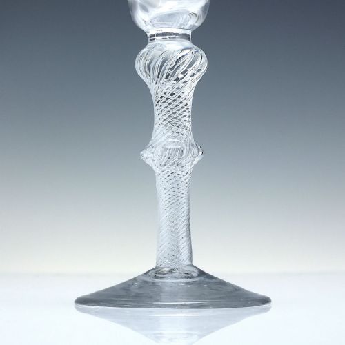RARE 18TH CENTURY PAN TOP DOUBLE KNOP AIR TWIST WINE GLASS C1750 - ADDITIONAL PHOTO 2