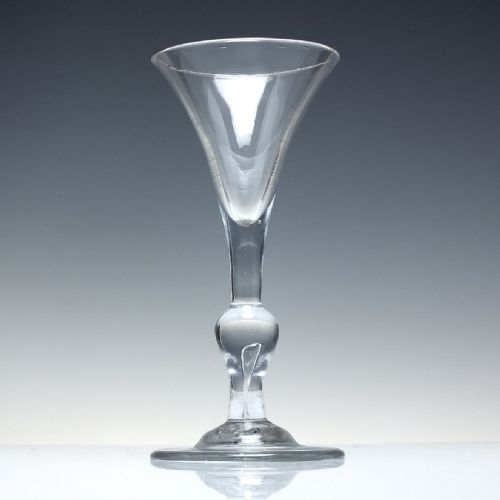 RARE GEORGIAN KIT KAT BALUSTROID WINE GLASS WITH DOMED FOOT C1740 - ADDITIONAL PHOTO 2