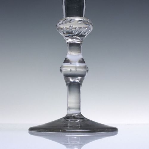 TALL 18TH CENTURY ENGRAVED BALUSTER WINE GLASS GOBLET C1730 - ADDITIONAL PHOTO 3