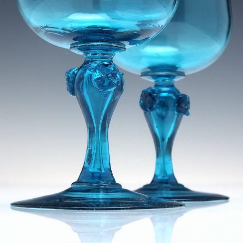 PAIR ANTIQUE ITALIAN MURANO SALVIATI BLUE WINE GLASSES C1900 - ADDITIONAL PHOTO 2