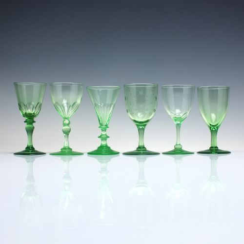 SIX ANTIQUE VICTORIAN VASELINE WINE GLASSES C1880 - ADDITIONAL PHOTO 1