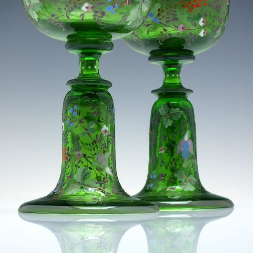 fig 1. Pair Antique Moser Polychromatic Enamelled Wine Glasses c1880