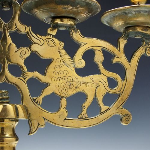 RARE 18TH CENTURY JUDAICA SHABBATSABBATH BRASS CANDELABRA C1750 - ADDITIONAL PHOTO 5
