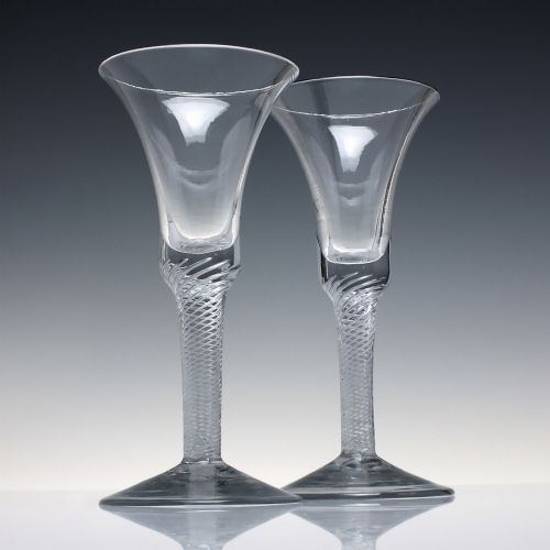 PAIR LARGE 18TH CENTURY GEORGIAN MULTI SPIRAL AIR TWIST WINE GLASS GOBLETS C1750 - ADDITIONAL PHOTO 1